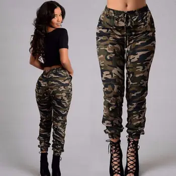 Jaunu Karstā Stretchy Josta Konverģentu Bikses Modes Plus Lieluma Maskēties Stilīgs Izdilis Armijas Zaļā Džinsa Bikses Sievietēm