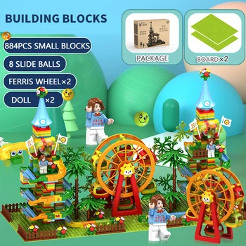 Jaunā Džungļu Marmora Sacensību Palaist Celtniecības Bloki DIY Labirints Bumbiņas Piltuves Slaidu Maza Izmēra Ķieģeļu Izglītības Panorāmas Ritenis Bērniem, Rotaļlietas, Dāvanu