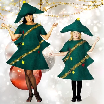 Jaunā Gada, Ziemassvētku Eglītes Apģērbs Mamma un Girlds Cosplay Zaļā Grinch Party Izpildi Apģērbu ar Cepuri Elf Ziemassvētki Kostīmi