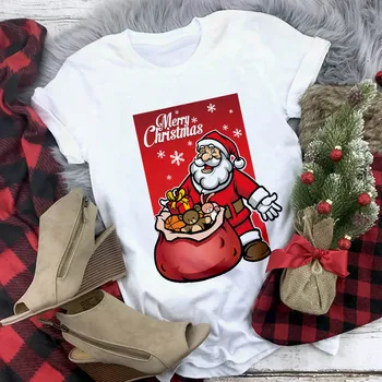 Jaunā Santa Claus T Krekls Sieviešu Modes Priecīgus Ziemassvētkus Harajuku T-krekls Balts Hipster Piemērotas Visiem Gadalaikiem T Topi