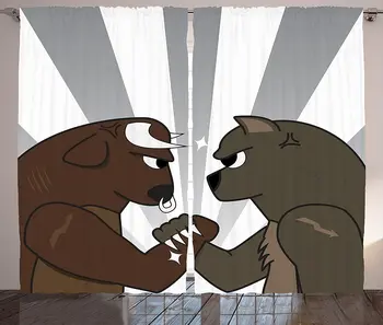 Karikatūra Aizkari Bull Lācis Gatavojas Cīnīties Svītrainām Fona Savvaļas Konkurences Dzīvojamā Istaba Guļamistaba Logu Aizkari Armijas Zaļš