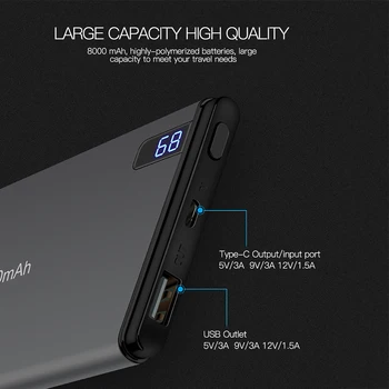 KEYSION 8000mAh Jaudas Bankai iPhone, Samsung, Huawei C Tipa PD Ātrās Uzlādes + Ātri Uzlādēt USB 3.0 Powerbank Ārējo Akumulatoru