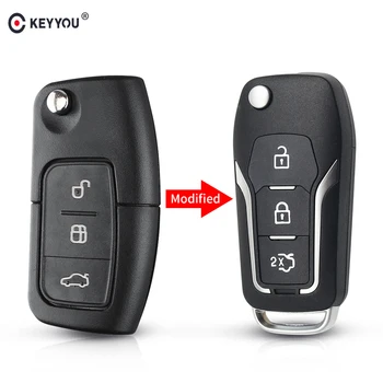 KEYYOU 3 Pogas Modificētu Filp Auto Taustiņu Tālvadības Shell Ford Mondeo Uzmanību Fiesta C Max, Galaxy S Max Fob Keyless Ieceļošanas Gadījumā