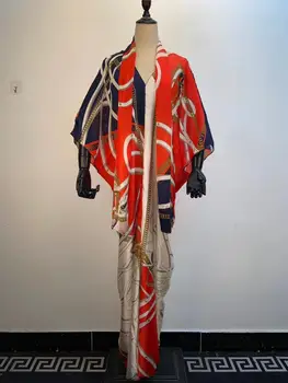 Klasiskās Pirnting V-veida kakla Vasaras Zīda kaftan gara kleita uz lady Dashiki Zaudēt Āfrikas drēbes mača šalle Āfrikas apģērbi