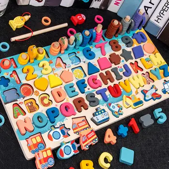 Koka Numuri Vēstules Puzzle Celtniecības Bloki, Skaitot Spēli Kids Izglītojošās Rotaļlietas