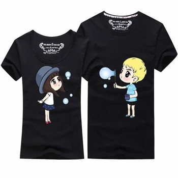 Korejas Matching Pāris Tshirt Gadījuma Īsām Piedurknēm Kokvilnas Pārī T-Krekli Sievietēm, Vīriešiem Cute Karikatūra Mīļotājiem T Krekls Apģērbs Apģērbs