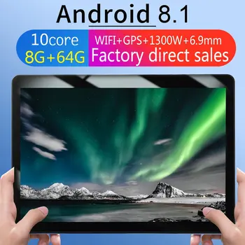 KT107 Apaļu Caurumu Planšetdatora 10.1 Collu HD Liela Ekrāna Android 8.10 Versiju Modes Portatīvo Tablete 8G+64G Melna Planšetdatoru