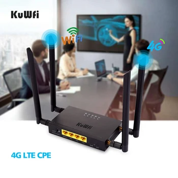 KuWFi 4G LTE, WiFi, Bezvadu Maršrutētāju (wireless router 300Mbps Cat 4 ātrgaitas Wifi CPE ar SIM Kartes Slots un 4gab Ārējās Antenas Līdz 32 lietotāji