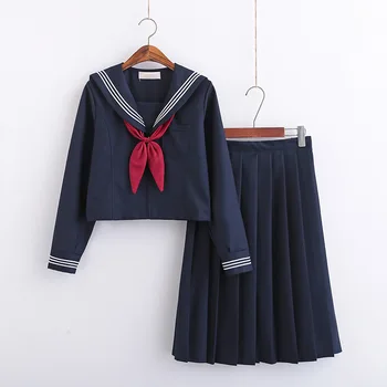 Liela Izmērs S-5XL 8 Izmēri Japāņu JK Skolas Formas tērpu Kleitas Meitenēm Tumši Zila Jūrnieks Uzvalks Jaka vidusskolā Formas Tērpi