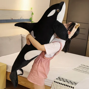 Liels Slepkava vaļu lelle spilvens vaļu Orcinus orca melns un balts valis plīša rotaļlietas lelle haizivs bērniem zēni meitenes mīkstās rotaļlietas