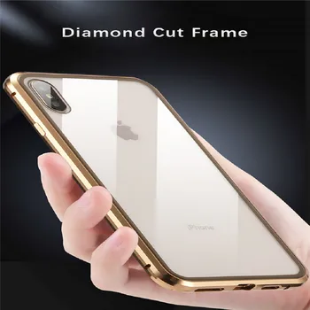 Luksus dubultie stikla, Metāla Magnētiskās Lietā par iPhone XS MAKS iPhone XR X 7 8 Plus Telefonu Gadījumā Magnēts, kas Aptver 360 Pilna Aizsardzība