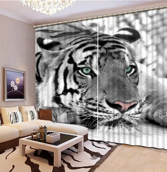 Melns un balts tīģeris 3D Blackout Logu Aizkari Dzīvojamā Istaba bērniem, Guļamistaba, Pārklāji Cortin Rideaux Pielāgota izmēra spilvendrāna