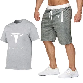 Mens Short sleeve Tesla Auto Logo Vasarā Vīriešu t Krekls Harajuku Hip Hop TShirt augstas kvalitātes Kokvilnas T Krekli šorti Sporta tērps