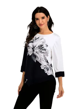 Mežģīnes Long Sleeve Sieviešu T-Krekli Ziedu Drukāt Rudens Tee Krekli Ikdienas Neregulāru Apakšmalu Topi 5XL Plus Lieluma Sieviešu Apģērbu T-Krekls