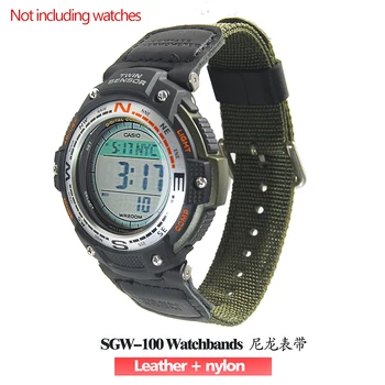 Militāro Zaļa Neilona + Ādas watchbands ūdensizturīgs Siksnu Nomaiņa casio SGW-100 Braukšanas Sporta Pulksteņu piederumi SGW100