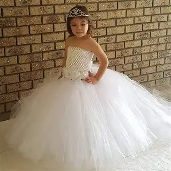 Modes Balti Ziedi Princese Meitenes Tutu Kleita Oficiāli Ilgi Bumbu Kleita Kāzu Kleitas Meitenēm Bērniem, Kāzas Puse Kleita
