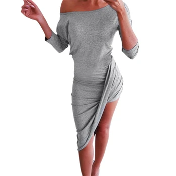 Modes Sievietes Ar Īsām Piedurknēm Mini Kleita Gadījuma Pie Pleca Cietā Slim Krekls Sundress