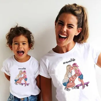 Modes Ģimenes Drēbes Izskatās Super Mom & Meita & Son Drukāt Zēniem, Meitenēm, T kreklu, Mātes diena Klāt, Topi, Kids&Sieviete, T-krekls