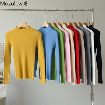 Mozuleva 2020. gada Rudens Un Ziemas Sieviešu Jaunu Visu maču vienkrāsainu Pusi-Apkakles Džemperis ar garām Piedurknēm