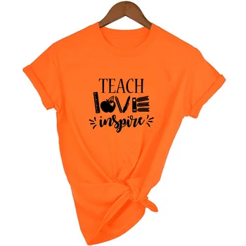 Mācīt Mīlēt Iedvesmot Vēstuli Valdnieks Apple Pildspalvu, Grāmatu Drukas Grafikas Tees Sieviešu Ikdienas Skolotāju T-krekls Harajuku Vintage Topi Camisetas