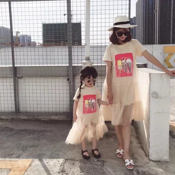 Māte un Meita Kleita Vasaras 2018 Jaunu Modes Mesh Stila Mamma un Meita Kleita Ģimenes Saskaņojot Tērpiem meitenēm Pidžamas