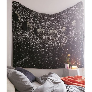 Mēness Gobelēns Sienas Karājas Galaxy Psychedelic Nakts Debesis Gobelēns Mandala Gobelēni Sienas Auduma Paklāju Pludmales Dvieli