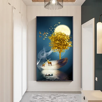 Mūsdienu Abstraktu Ainavu Mākslas Spilgti Mēness Mākslas Audekls Gleznošanai Cuadros Drukāt Sienas Mākslu, viesistaba, Mājas Dekoru (Bez Rāmja)