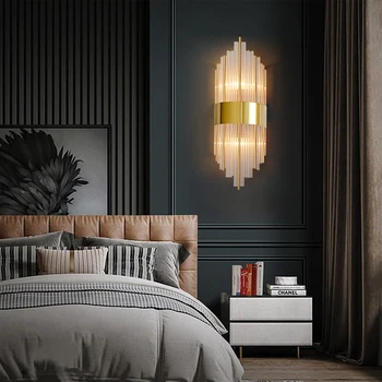 Mūsdienu Stikla Bēniņi Eju Sienas spuldzes E14 LED Dzīvojamā istaba Guļamistaba Sienas Sconce Zelta Black Metal Surface Mount