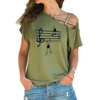 Mūzikas Piezīmes Smieklīgi Izdrukāt T Krekls Sievietēm Vasarā Dzīvnieku Īsām Piedurknēm Tshirts Harajuku T-Krekls Meitene Nelegālo Šķībs Krusta Apsēju, Lai