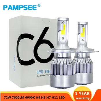 PAMPSEE 2x H7 LED H11 H4 Hi/Lo H1, H3, H8, HB1 HB3 HB4 HB5 H10 HIR2 H13 H16 H27 Auto Lukturu 3000K Spuldzes 4300K 6000K 8000K COB C6