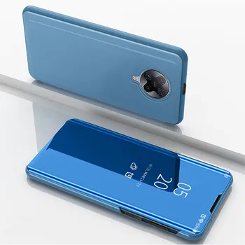 Par Xiaomi Poco F2 Pro Tālruni Gadījumā, Spogulis, Pārsegs Gadījumā Luksusa Apšuvuma PU Ādas Stāvēt pilnīgu Aizsardzību Vāks Pocophone X3 NFC