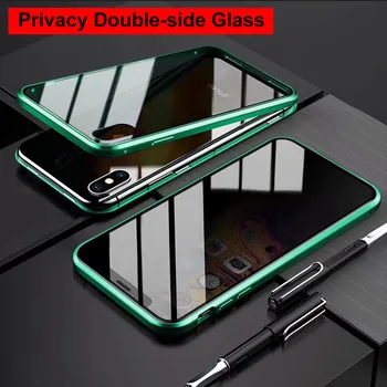 Privātuma Metāla Buferi Tālrunis Lietā Par iPhone 11 Pro XR XS MAX X 7 8 Plus Magnētisko Anti-peeping Dubultā Sānu, Rūdīta Stikla Vāks