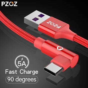 PZOZ 5.A USB Type C 90 Grādu usb c kabeli, Ātra Uzlāde-usb-c datu Tips-c Lādētāja vads 1.5 m Huawei P9 P10 Mate 20 Pro xiaomi