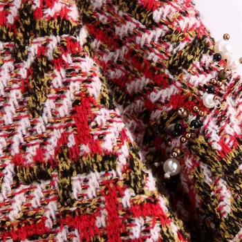 Rudens 2019 jaunu sieviešu Vintage jauktu krāsu Pleds mazo tīkams vilnas sajaukts nagu krelles zaudēt īsā kapuci adītu kapuci