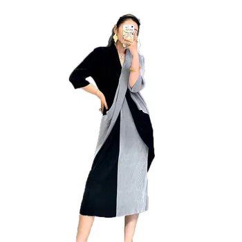 Rudens 2020. gadam, Modes Stila Krusta Raibs Slim Full Vidum Teļš V Kakla Vidum Teļš Kleita Sievietēm