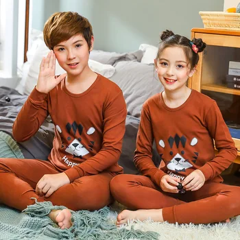 Rudens Ziemas Bērnu Pidžamas Komplekti Zēnu Pidžamas Meitenēm Pijamas 8-19Y Pusaudžu Sleepwear Bērnu Kokvilnas T-krekls+Bikses Apģērba Komplekts