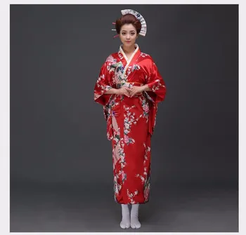 Seksīga Melnā Japāņu Sievietes Vakara Kleita Viskozes Zīda Kimono Yukata Ar Obi Deju Kleitu Cosplay Kostīmu Ziedu Viens Izmērs