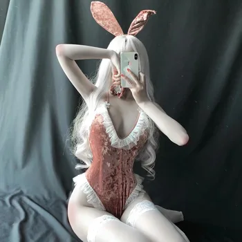 Seksīgs Zaķis Tērpu Anime Cosplay Clubwear Personu Valkāt Samta Trušu Meitene Babydoll Lomu spēlē Sexy Vienotu Erotiska Apakšveļa