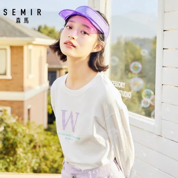 SEMIR garām piedurknēm T-krekls sievietēm 2020. gada pavasarī jaunu iespiesti šiks korejiešu versija tendence kokvilnas apakšā tshirt vienu apģērbi