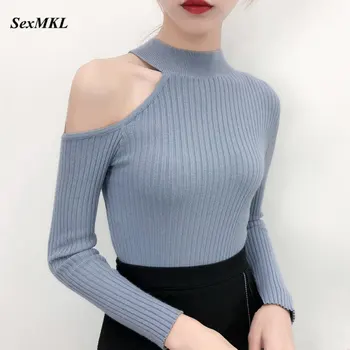 SEXMKL Sieviešu Džemperi Džemperis 2020. gadam korejas Ziemas Trikotāžas Rudens Džemperi Modes Trikotāža Sexy Pie Pleca Eleganti Dāmu Topi,