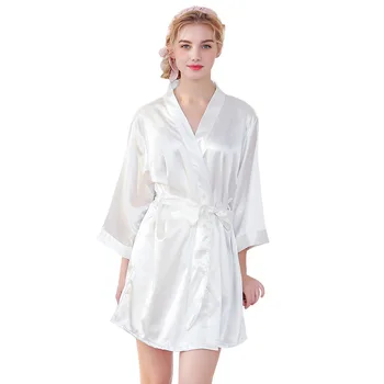 Sieviešu Zīda Kimono Satīna Sexy Peldmētelis Ceļa Garums Līgavas Cietā Vannas Drēbes Plus Lieluma Līgavas halāti Kāzu Sleepwear