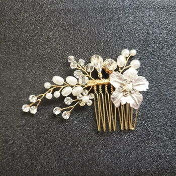 SLBRIDAL Roku darbs Kristāla Rhinestone Pērles Kāzu Matu Ķemme Līgavas Headpiece Matu Accessorie Sieviešu Modes Rotaslietas Bridesmaids