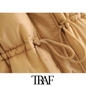 TRAF Sieviešu Modes Ar Aukliņu, Biezs, Silts Parkas Veste Mētelis Vintage Augsta Apkakle bez Piedurknēm, Sieviešu Virsdrēbes Šiks Augšā