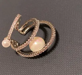 Trīs slāņu loka pērle sievietes auss kaulu klipu multi-line elegantu augstas klases vienu auskaru bez pīrsings