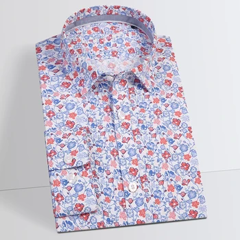 Tīras Kokvilnas Vīriešu Krekls Drukas pilnu piedurknēm Gadījuma Jaunības Modes Drukāt Krekli vīriešu Regulāri Fit Pocketless Ērti, Mīksti