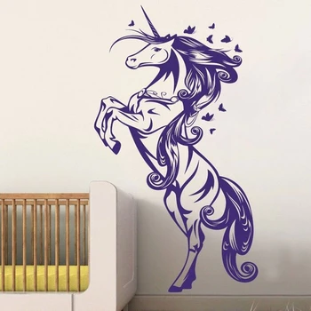 Unicorn Sienas Uzlīmes, Home Decoration Karikatūra Dzīvniekiem, Viesistaba, Guļamistaba Vinila Decals Melna/Purpura Rotā Tapetes