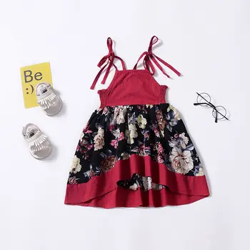Vasaras Gadījuma Baby Meitenes Ziedu Drukāt Bērnu Kleitas Nelegālo Dizaina Kleita Kokvilnas Bērniem Kleitas Sundress Tērpiem