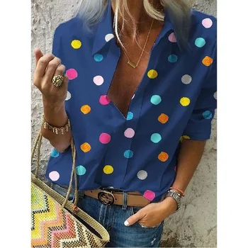 Vasaras Jaunā Modes Polka Dot Printing Sexy Atloks, V-veida Kakla garām Piedurknēm Sieviešu Krekls Personības Iela Hipster Dāmas Krekls