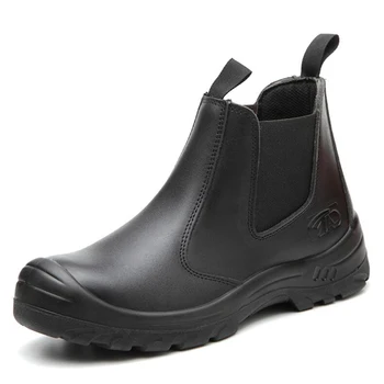 Vīriešu ikdienas liela izmēra drošības zābaki īstas ādas tērauda pirksta uzmavas darba apavi, darba ņēmējs chelsea boot potītes drošības bota zapato
