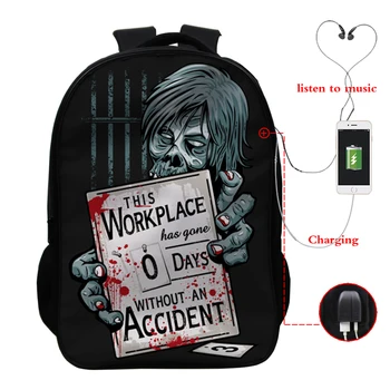 Walking Dead Mugursoma USB Uzlādes Šausmu Filma Iespiesti Pusaudzis Klēpjdatoru Ceļojumu Soma Bagpacks Schoolbag Studentu Dienas Bookbag